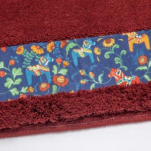 北欧の「幸せを運ぶ馬」ダーラヘスト柄の玄関マット ワインレッド(縦50cm×横80cm)