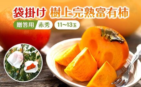 ◆先行予約◆［本場和歌山県特産］富有柿の最高級ブランド「（袋掛け）樹上完熟富有柿」＜贈答用／赤秀＞11～13玉入り［2026年11月下旬以降発送］［MG5］柿 富有柿 贈答 先行予約 高級品