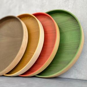 ［チェリーピンク］木製 お盆 曲げわっぱ カラー丸盆 まげわっぱ 紀州漆器［YS145］