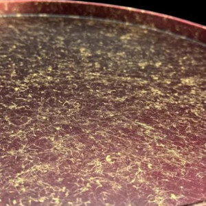 木製 丸トレイ 乱糸（マット仕上げ）赤溜［NF65］