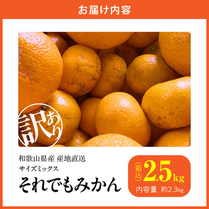 MK1048_訳あり それでも みかん 箱込 2.5kg ( 内容量 2.3kg ) サイズミックス Ｂ品 有田みかん 和歌山県産 産地直送 家庭用【みかんの会】