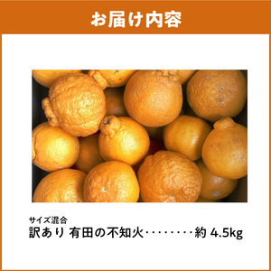 ZD92070_【2026年先行予約】【濃厚】有田の不知火 (デコポン) 【訳あり 家庭用】 4.5kg (サイズ混合)