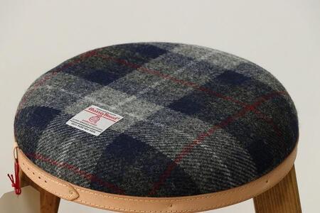 ハイスツール 【ネイビー&グレーチェック×ブラウン】HARRIS TWEED(ハリスツイード)家具