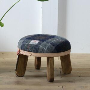 まぁるいスツール【ネイビー&グレーチェック×ブラウン】 子供 椅子イスキッズ HARRIS TWEED(ハリスツイード) 家具