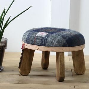 まぁるいスツール【ネイビー&グレーチェック×ブラウン】 子供 椅子イスキッズ HARRIS TWEED(ハリスツイード) 家具