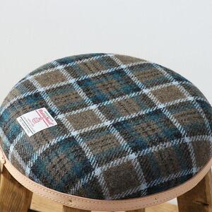 まぁるいスツール【カーキ&ブルーチェック】 子供 椅子イスキッズ HARRIS TWEED(ハリスツイード)家具
