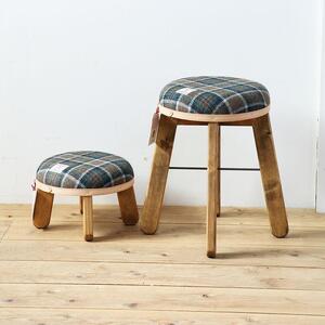 まぁるいスツール【カーキ&ブルーチェック】 子供 椅子イスキッズ HARRIS TWEED(ハリスツイード)家具