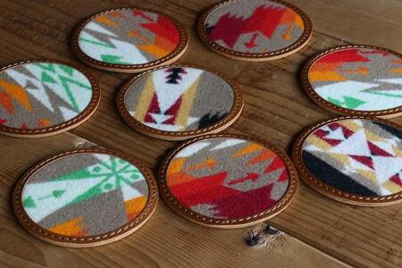 本革レザーコースターxPENDLETON 【Tucson Khaki】2個セット