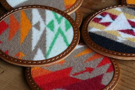 本革レザーコースターxPENDLETON 【Tucson Khaki】2個セット