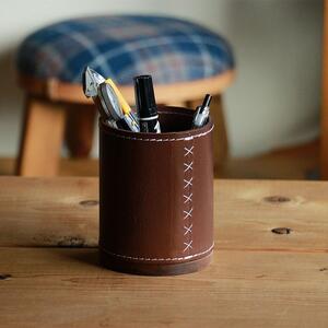 レザーとウォルナットのペン立て【ブラウン】