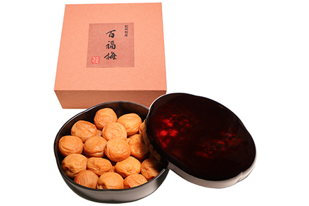 【2625-0087】紀州産南高梅 紀州黒江塗漆器 梅の華有田みかん蜂蜜梅700g