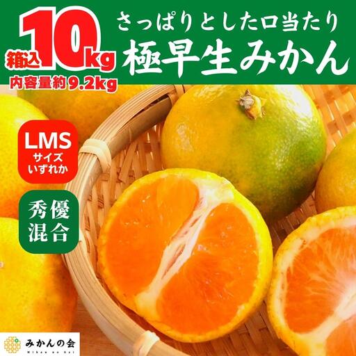 みかん 極早生 箱込 10kg (内容量約 9.2kg) S/M/Lサイズのいずれか 秀品 優品 混合 有田みかん 和歌山県産 【みかんの会】［2026年10月上旬頃より順次発送予定］