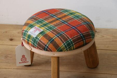 まぁるいスツール【オレンジ&グリーンチェック】 子供 椅子イスキッズ HARRIS TWEED(ハリスツイード)家具