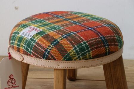 まぁるいスツール【オレンジ&グリーンチェック】 子供 椅子イスキッズ HARRIS TWEED(ハリスツイード)家具