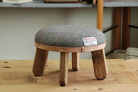 HARRIS TWEED】BRブラウンヘリンボーン まぁるいキッズスツール ハリス 