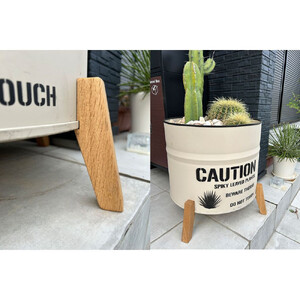 ドラム缶プランター 【本体ベージュ×脚ナチュラル色】