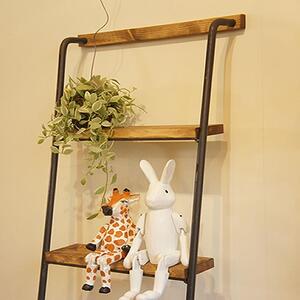 アイアン壁掛けシェルフ　アイアン部分：艶消し黒　ラダー（階段型）ナチュラルアンティークスタイル