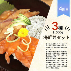 【毎月定期便】海鮮彩りセットB(サバフィレ・うなぎ蒲焼・紅鮭切身・海鮮漬)全4回【配送不可地域：離島】【4001352】