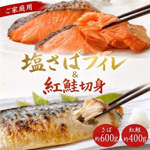 【ご家庭用訳あり】人気の塩さばフィレ＆紅鮭切身セット計1kg【配送不可地域：離島】【1495495】