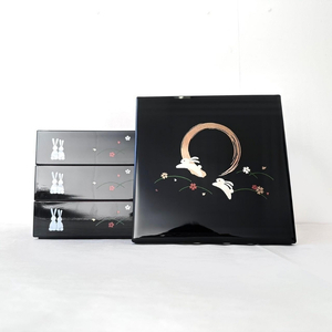 三段重箱 黒 満月うさぎ お重 紀州漆器 重箱 おせち料理 お正月 ふるさと 国産 和柄 日本製【YG2】【yma300】