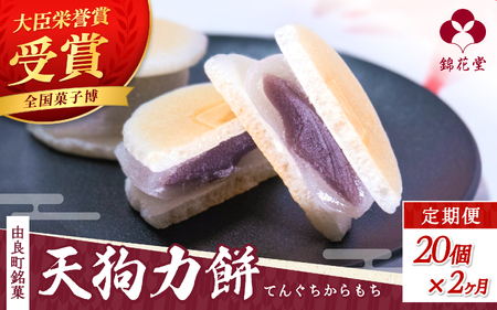 【2ヶ月定期便】老舗の味 天狗力餅20個入×2ヶ月 / 定期便　和菓子　力もち　こし餡　職人の手作り / 銘菓 和菓子 こしあん 由良町 お取り寄せ お土産 ギフト 和歌山県【knkd-tkb001】