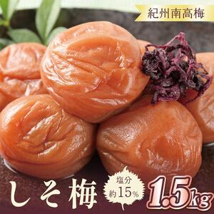 梅干し　しそ梅1.5kg　塩分約15％【和歌山産】印南町　人気　うめぼし