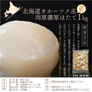 北海道オホーツク産 お刺身用ほたて貝柱(特A)  1kg 訳あり【03018】