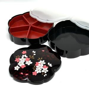 桜型 オードブル別甲 さくら 重箱 お重 二段 2段 黒 桜 内朱 年末年始 おせち料理 運動会 お節【YG263】