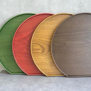 ［ライトブラウン］紀州漆器 木製 カラー半月盆 トレー 約36cm［YS139］