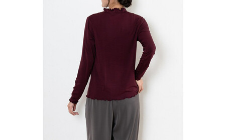 レディースハイネックカットソー 長袖 ボルドー L