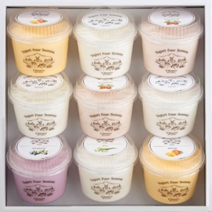 源吉兆庵乳業<ヨーグルトフォーシーズンズ>カップヨーグルトアソート9個入(プレーン加糖、マンゴー、イチゴ 各2、プレーン無糖、アロエ、ブルーベリー)YA-50【天満屋選定品】