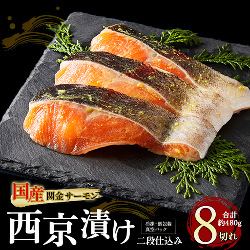 【1切れずつ真空冷凍】 関金サーモン 切り身 二段仕込み西京漬け 480g（60g×8切れ） マス 鮭 サーモン