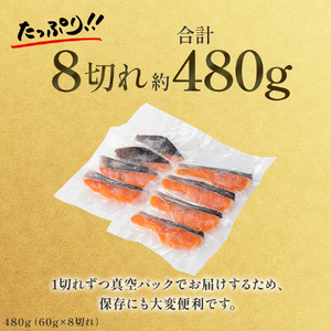 【1切れずつ真空冷凍】 関金サーモン ふり塩切り身 480g（60g×8切れ） マス 鮭 サーモン