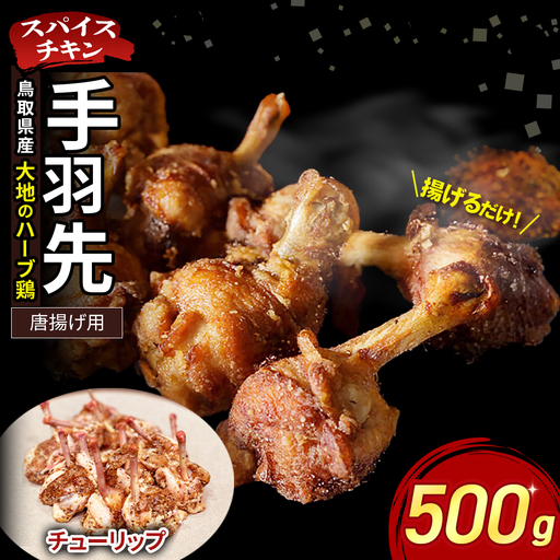 【鳥取県産 大地のハーブ鶏】 スパイスチキン 手羽先 (チューリップ ) 1本ずつ 500g KC234 手羽先 唐揚げ 鶏肉 チキン