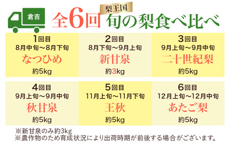 【先行予約】梨王国2025 旬の梨食べ比べ 全6回 定期便 合計約28kg（鳥取県産）梨 なし 和梨 先行予約 数量限定 定期便 フルーツ 果物 季節の果物 季節のフルーツ なつひめ 新甘泉 二十世紀梨 秋甘泉 王秋 あたご梨 食べ比べ 20世紀梨