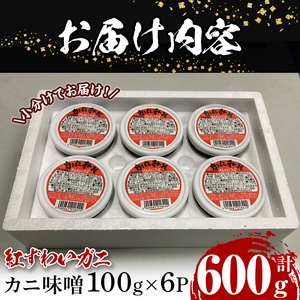 紅ずわいがに使用！かに味噌(計600g・100g×6個) 国産 魚介 海鮮 海の幸 かに 蟹 紅ズワイガニ ベニズワイガニ 紅ずわいガニ 濃厚 蟹味噌 かにみそ 冷凍 グラタン 味噌汁 おつまみ 冷凍【sm-AG001】【さんれい製造】