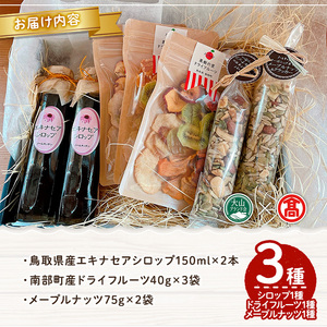 朝ヨーグルトセット(3種) 鳥取県 南部町産 ナッツ エキナセアシロップ ドライフルーツ メープルナッツ 朝食 食品 セット 詰め合わせ 低温乾燥 ヘルシー 果物 果実 ギフト 贈答 プレゼント 【T-DE4】【大山ブランド会】