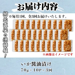＜定期便3回＞ご飯がススム！網元直伝の漁師飯！いか醤油漬けセット(700g×3ヶ月・計2.1kg) 国産 地魚 魚介 海鮮 醤油漬け 海の幸 おつまみ いか イカ ごはんのお供 冷凍 【sm-AJ008】【福栄】