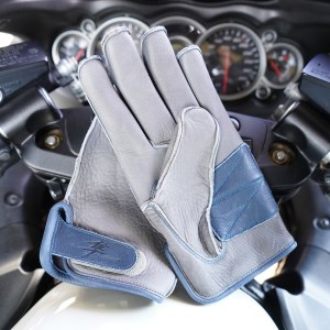 Y095 隼ロゴ入りライダー用鹿革グローブ(青色)