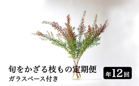 【月1回・12ヶ月定期便】旬をかざる枝もの定期便（年12回）＋初回ガラスベース付き※着日指定不可※離島への配送不可