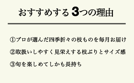 【月1回・12ヶ月定期便】旬をかざる枝もの定期便（年12回）＋初回ガラスベース付き※着日指定不可※離島への配送不可