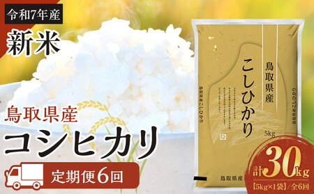 1096.【定期便全6回】【令和7年産新米】【食味鑑定士厳選】 鳥取県産 コシヒカリ5kg (5kg×1袋) 合計 30kg