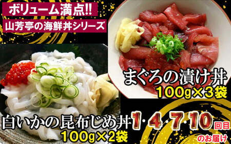 【12回定期便】海鮮漬け丼・昆布締め丼の素【真鯛 サーモンまぐろ 白いか 甘エビ ブリ 丼 素 海鮮丼 12回 1年 コース 定期便 頒布会 ごはんのお供 簡単 時短 ご自宅用 お土産】