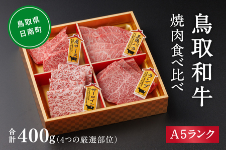 A5ランク 鳥取和牛焼肉食べ比べ 厳選部位4種類 合計400g 牛肉 精肉 肉 カタセイ 上カルビ 食べ比べセット サーロイン 肩ロース ランプ 牛モモ 三角バラ 特上カルビ カルビ 和牛 高級肉 お肉 焼肉