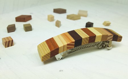 白谷工房　寄木のストライプバレッタ