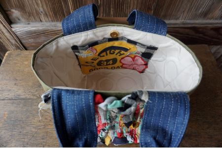 想い出の布でお作りする世界に１つのomoide bag】裂き織り スクエア