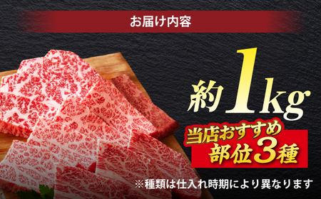 和牛 極上厳選！受賞歴多数 しまね和牛 焼肉セット 部位3種(1kg) 島根県松江市/株式会社O.R.C[ALEF003] 和牛 和牛
