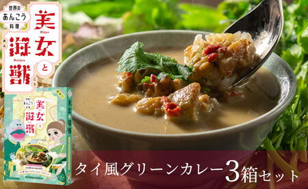 美女と海獣 タイ風あんこうグリーンカレーのスープ　3箱セット 惣菜 加工品 スープ スープカレー グリーンカレー あんこう 【1913】