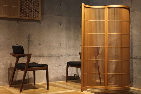 組子細工 衝立 「波」 2連 (ヒノキ) 組子細工 組子 パーティション 工芸品 伝統工芸 木製 檜 曲げ組子 【031_1981】