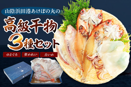山陰浜田港あけぼの丸ののどぐろ・笹かれい・白いか高級3種セット 魚介類 魚貝類 干物 干もの 一夜干し 干物セット 御中元 御歳暮 ギフト 海鮮 厳選 個包装【146_1490】